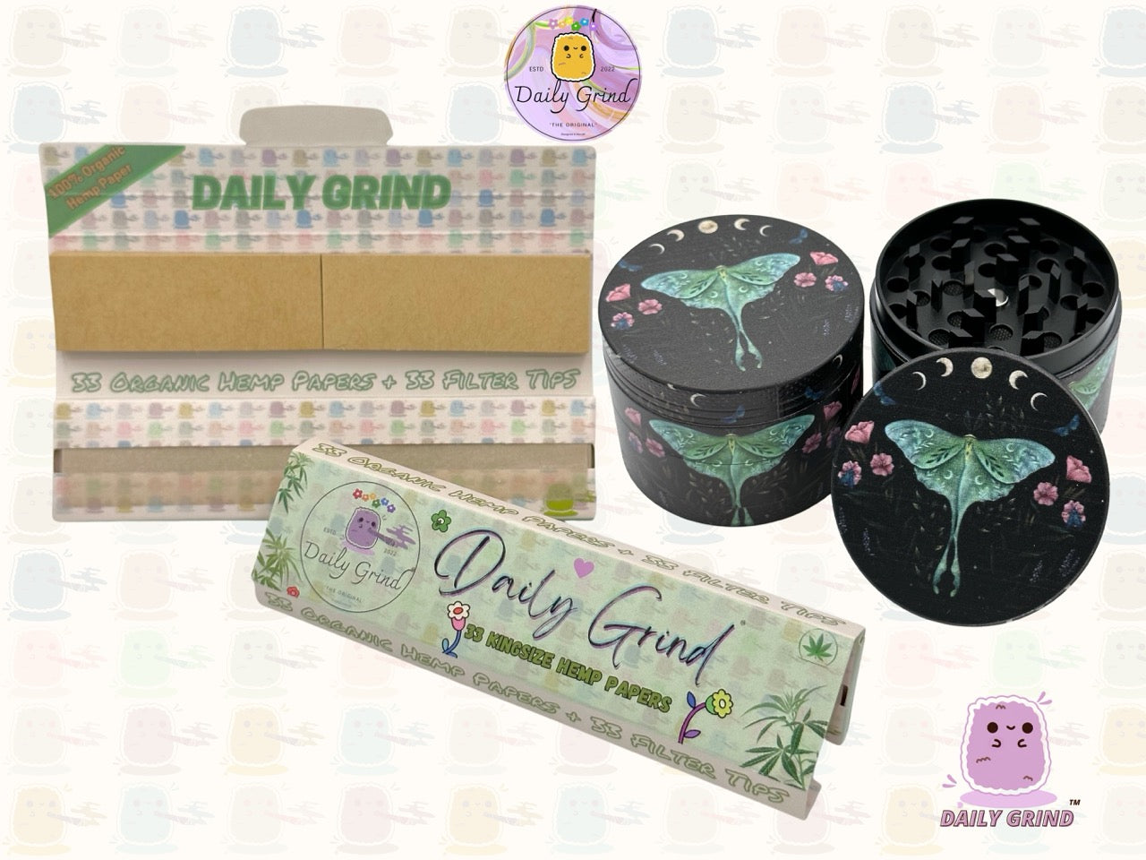 Lunar Moon Cycle Moth Dark Night - 50mm 4-Piece High Quality Metal Tobacco Herb Grinder Gift Idea