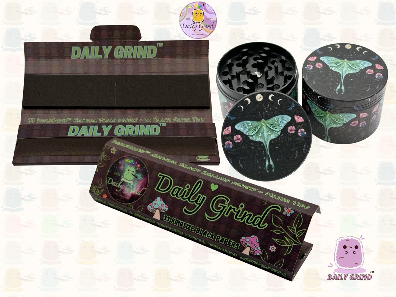 Lunar Moon Cycle Moth Dark Night - 50mm 4-Piece High Quality Metal Tobacco Herb Grinder Gift Idea