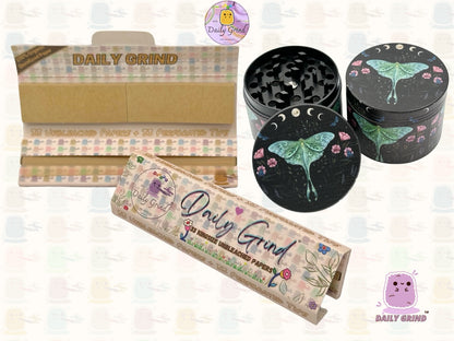 Lunar Moon Cycle Moth Dark Night - 50mm 4-Piece High Quality Metal Tobacco Herb Grinder Gift Idea