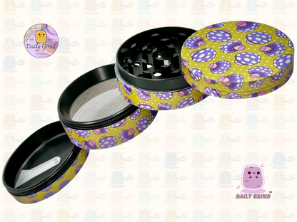 Purple Fly Agaric Mushroom Yellow - 50mm 4-Piece High Quality Custom Metal Tobacco Herb Grinder Gift Idea