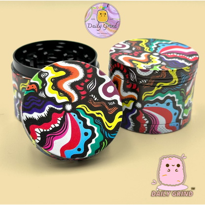 Motif Trippy coloré ondulé liquide Hallucination 50mm 4 pièces haute qualité personnalisé métal herbe broyeur cadeau 