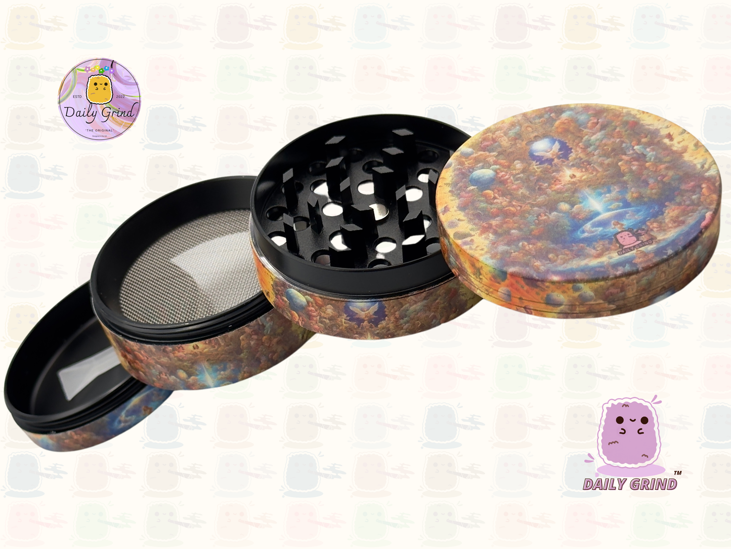 Motif Trippy coloré ondulé liquide Hallucination 50mm 4 pièces haute qualité personnalisé métal herbe broyeur cadeau 