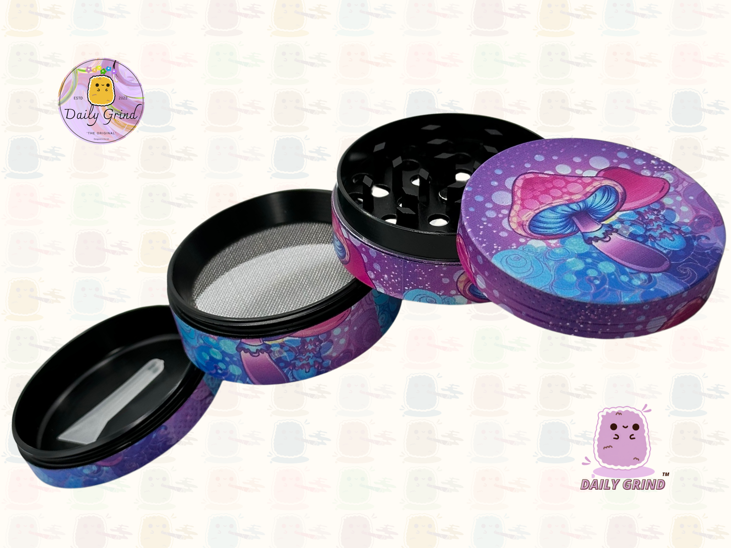 Purple Mushroom Tie Dye - 50mm 4-Piece High Quality Custom Metal Tobacco Herb Grinder Gift Idea