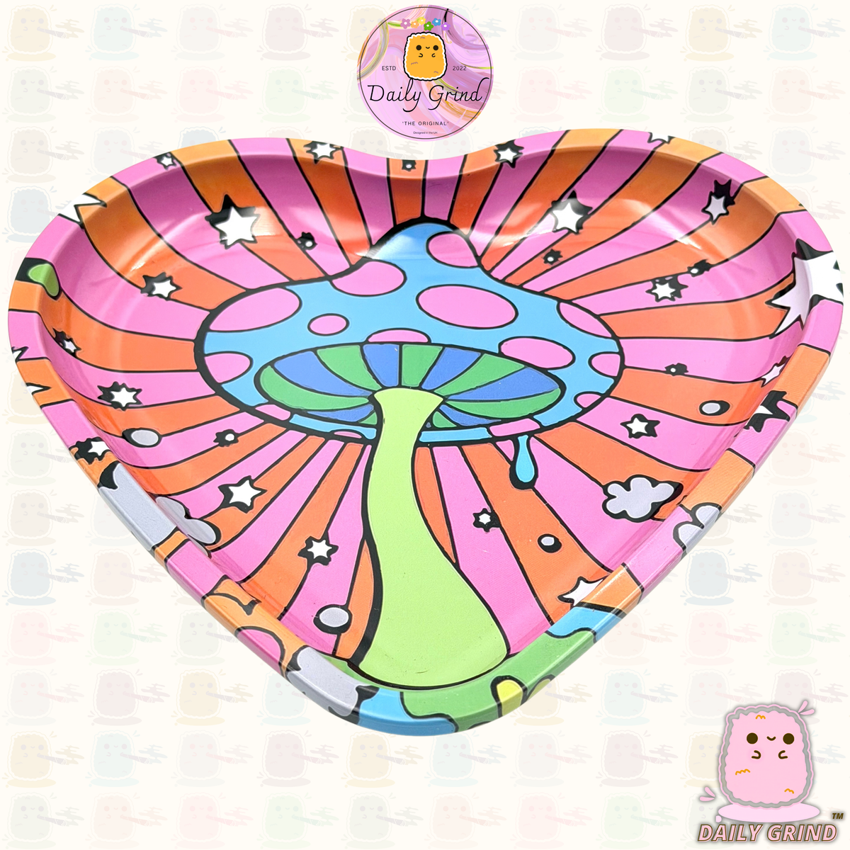 Wavy Tie Dye Mushroom Trippy Hippy - Heart Shaped Metal Tray for Bits & Pieces, Jewellery, Crystals, Trinkets etc!  14x18cm Cute Gift Idea