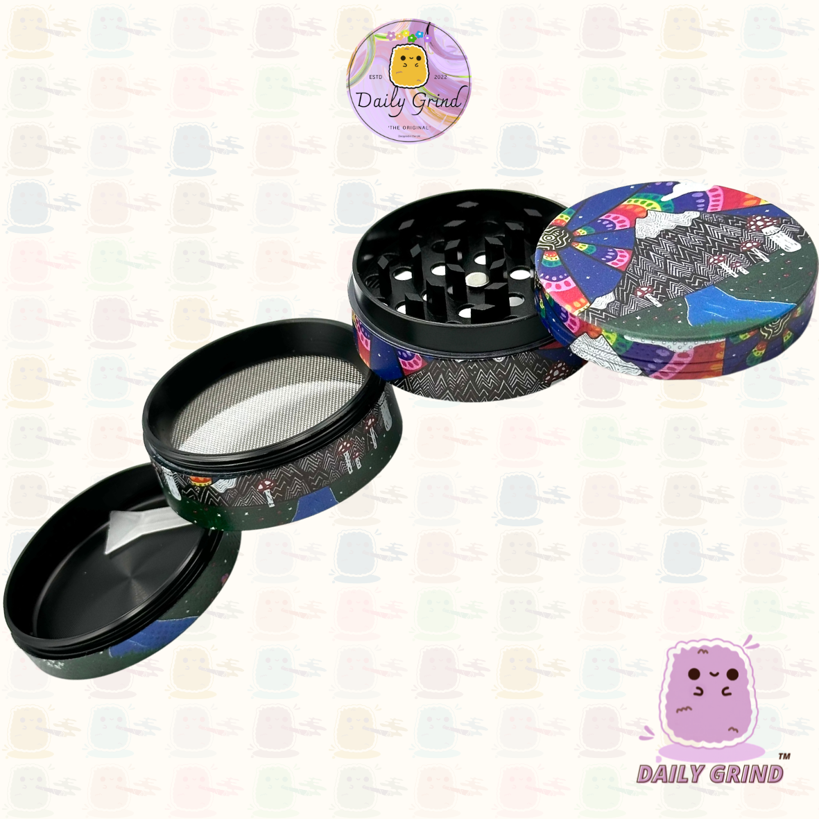 Mount Fuji Cute Anime Cartoon Kawaii - 50mm 4-Piece High Quality Custom Metal Tobacco Herb Grinder Gift Idea