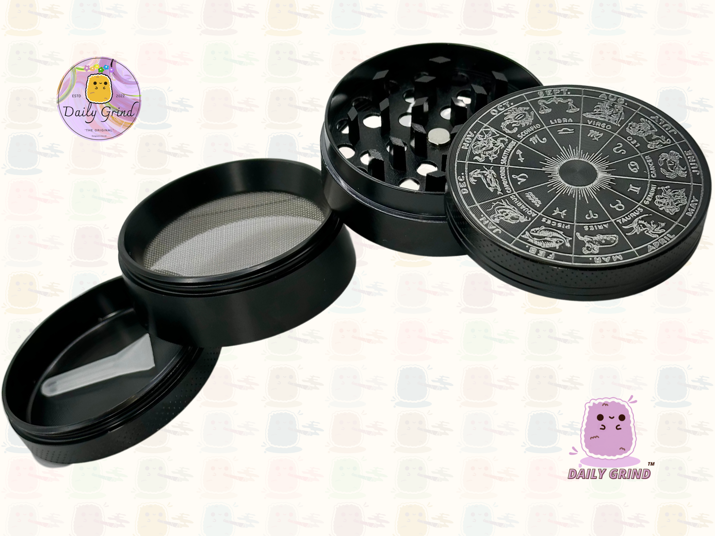 Tableau des signes astrologiques gravés – 50 mm, 4 pièces, broyeur d'herbes en métal personnalisé de haute qualité, cadeau 