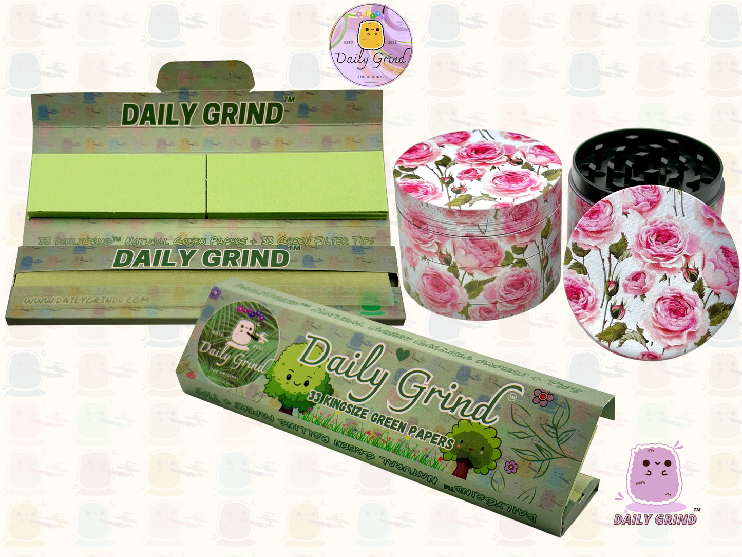 Cute Pink Roses Summer Flower - 50mm 4-Piece High Quality Custom Metal Tobacco Herb Grinder Gift Idea