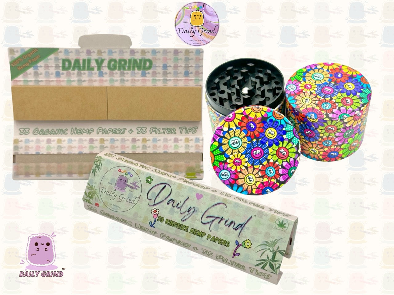 Cute Colourful Flower Faces 60's Retro Vintage - 50mm 4-Piece High Quality Custom Metal Tobacco Herb Grinder Gift Idea