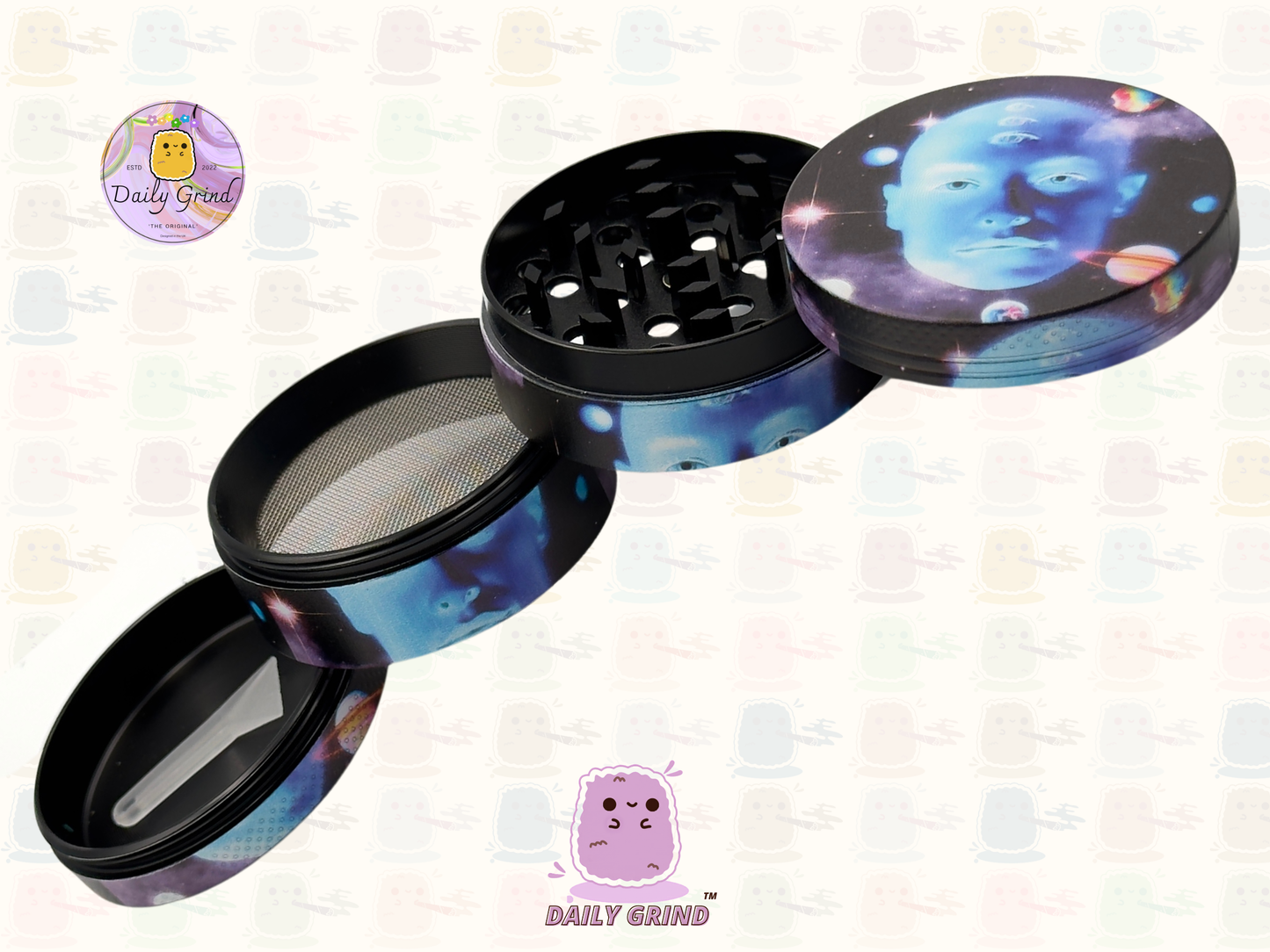 Blue Face In Space Esoteric - 50mm 4-Piece High Quality Custom Metal Tobacco Herb Grinder Gift Idea