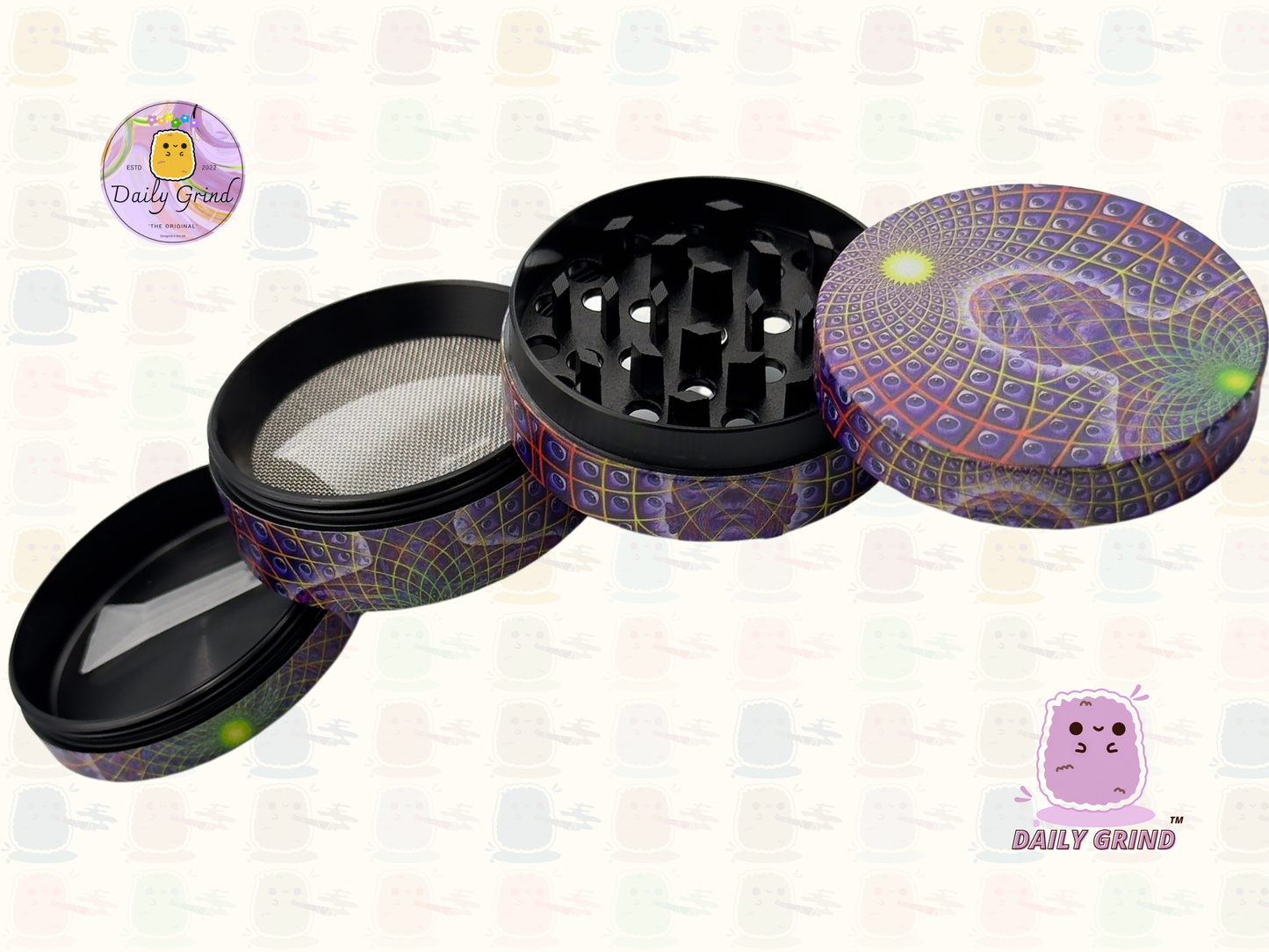 Motif Trippy coloré ondulé liquide Hallucination 50mm 4 pièces haute qualité personnalisé métal herbe broyeur cadeau 