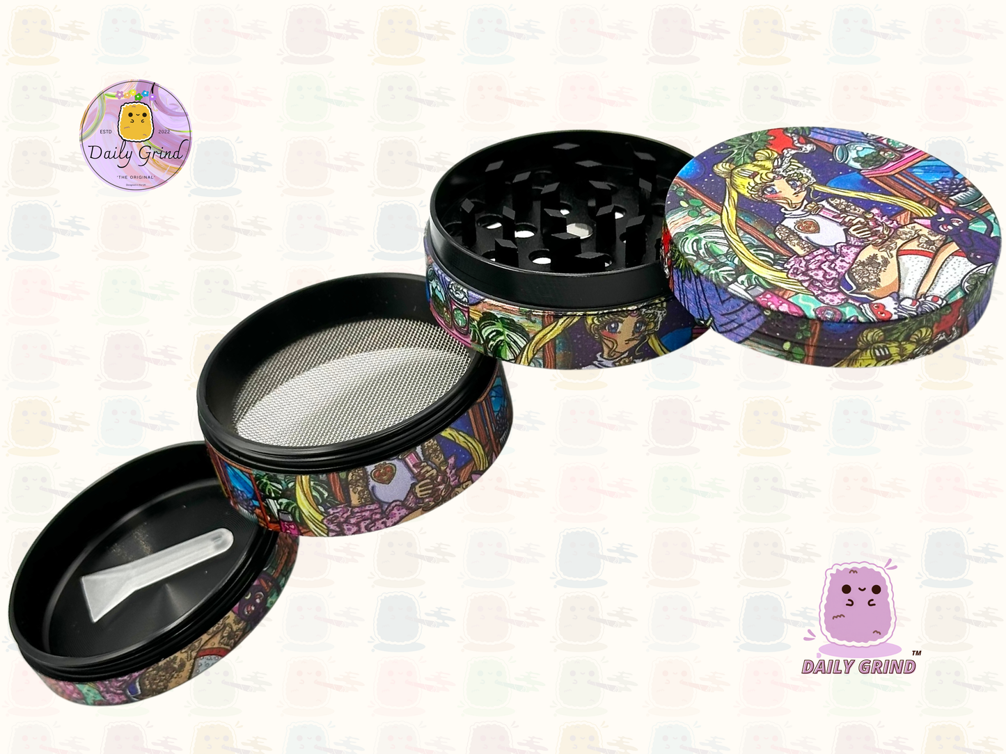 Cute Anime Baddie Parody - 50mm 4-Piece Premium Custom Metal Tobacco Herb Grinder Cute Gift Idea