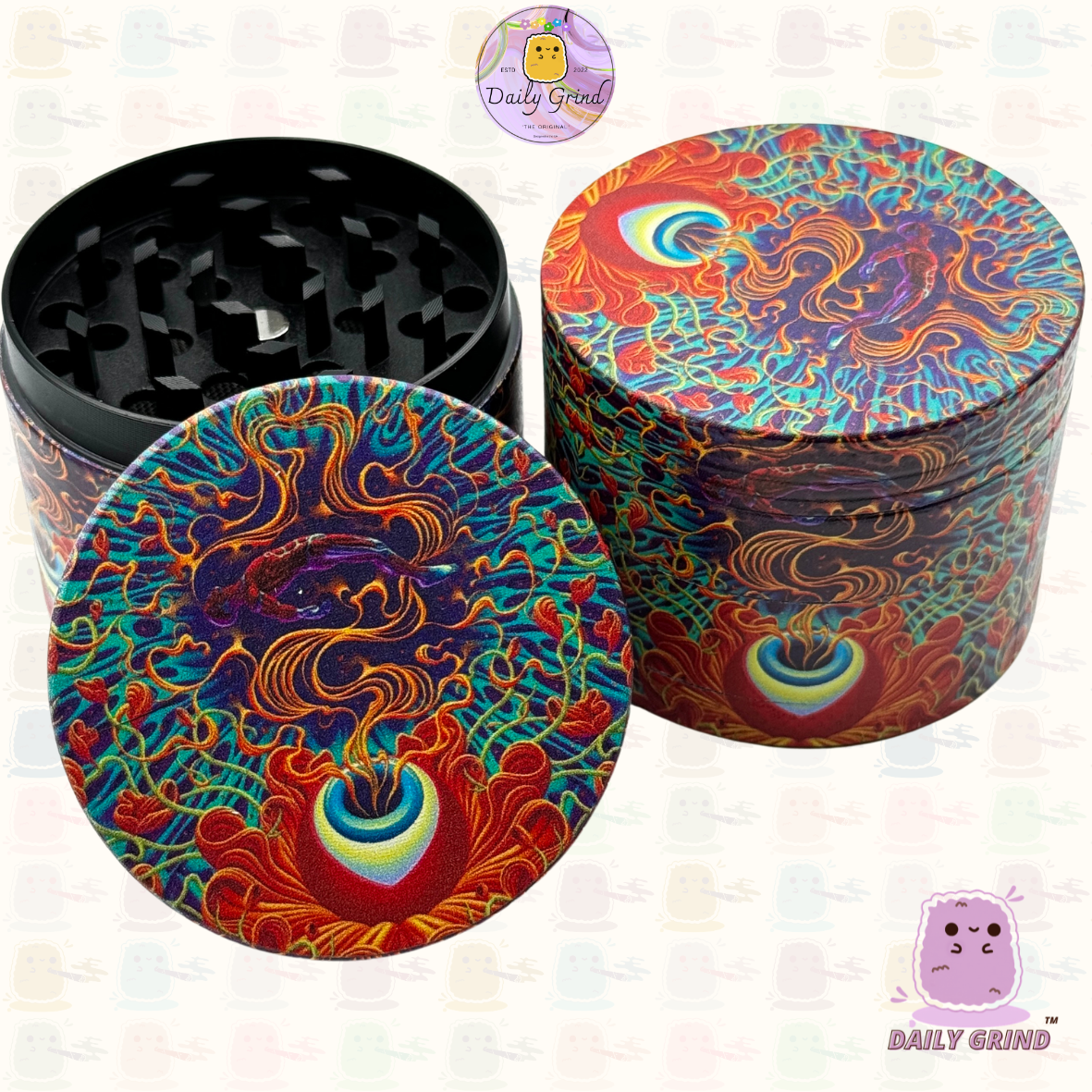 Motif Trippy coloré ondulé liquide Hallucination 50mm 4 pièces haute qualité personnalisé métal herbe broyeur cadeau 