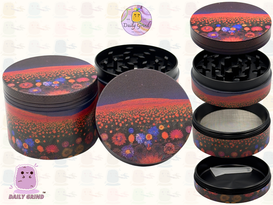 Dark Night with Cute Flowers - 50mm 4-Piece High Quality Custom Girls Metal Tobacco Herb Grinder Gift Idea