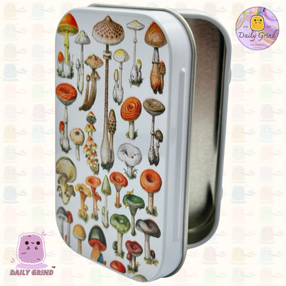 Vintage Mushroom Species Variety French Chart - 1oz White / Crystal / Jewellery / Coins / Bits & Pieces / Hide / Money / Make-Up 1oz Black Hinge Lid Tin Box Gift - 9.5 x 6.2 x 2 cm - Cute Funny Metal Organiser Gift Idea