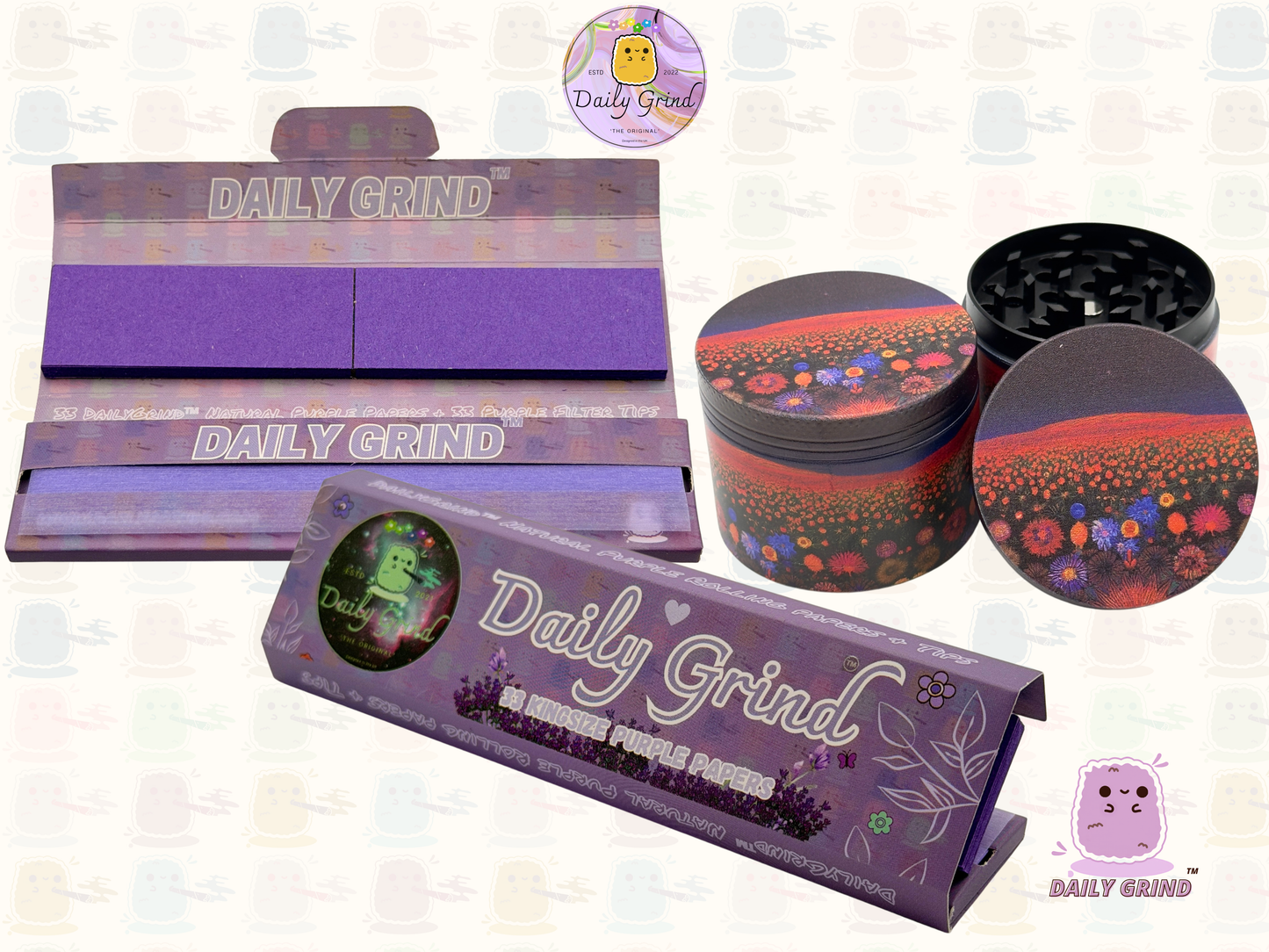 Dark Night with Cute Flowers - 50mm 4-Piece High Quality Custom Girls Metal Tobacco Herb Grinder Gift Idea