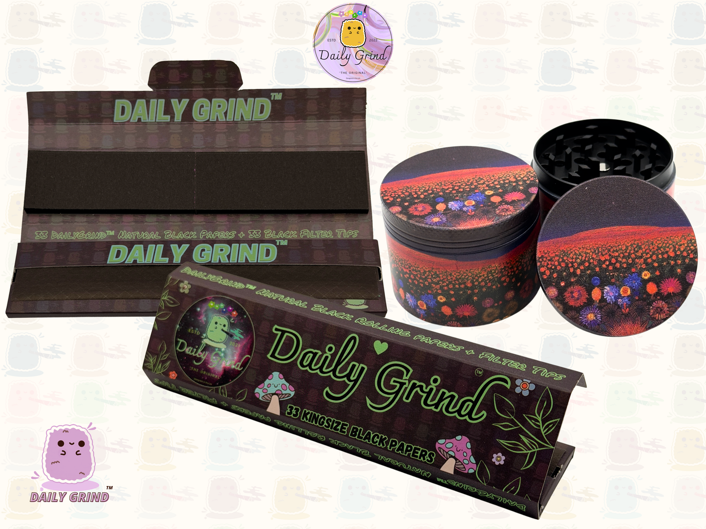 Dark Night with Cute Flowers - 50mm 4-Piece High Quality Custom Girls Metal Tobacco Herb Grinder Gift Idea