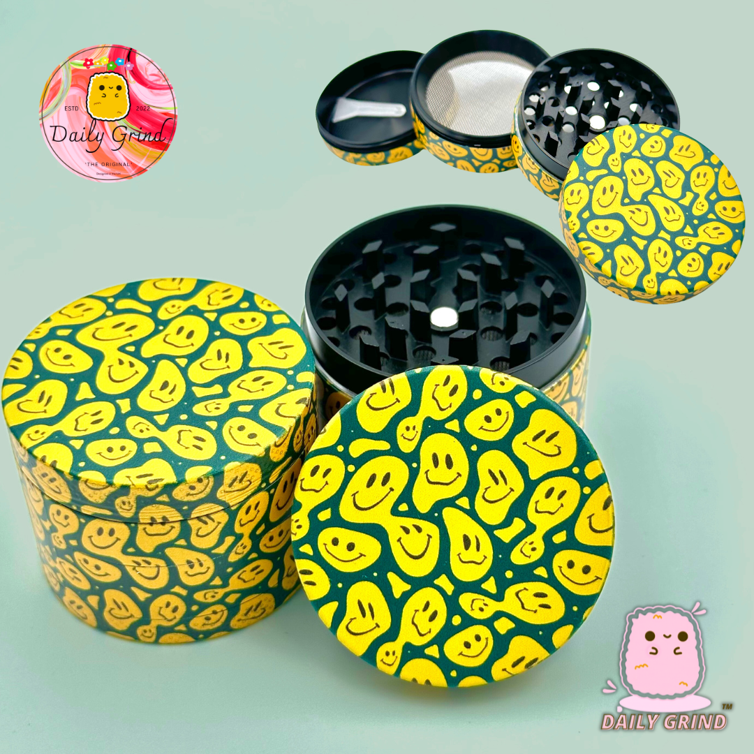 Melted Smiling Faces Funny - 50mm 4-Piece High Quality Custom Metal Tobacco Herb Grinder Gift Idea