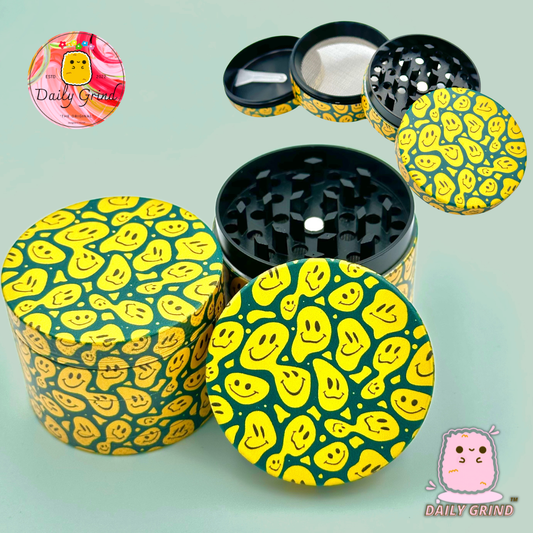 Melted Smiling Faces Funny - 50mm 4-Piece High Quality Custom Metal Tobacco Herb Grinder Gift Idea