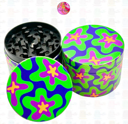 Trippy Star Colourful Cute 60's 70's Flower Power Design - 50mm 4-Piece High Quality Custom Metal Kitchen Herb Grinder Gift Idea