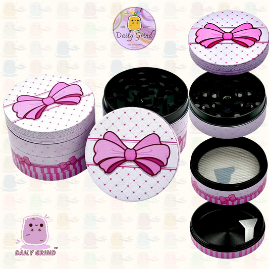 Jolie boîte avec un nœud rose – 50 mm, 4 pièces, broyeur d'herbes en métal personnalisé de haute qualité, cadeau 