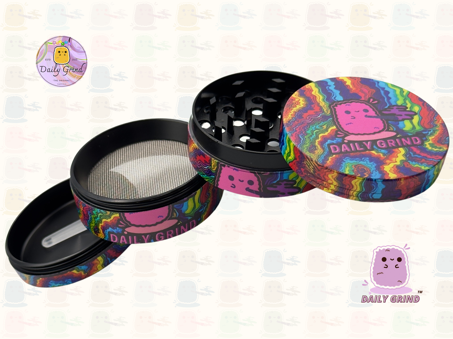 Motif Trippy coloré ondulé liquide Hallucination 50mm 4 pièces haute qualité personnalisé métal herbe broyeur cadeau 