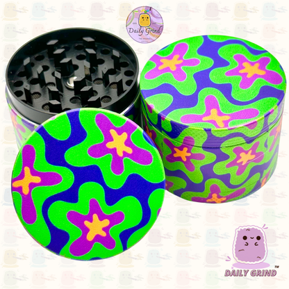 Colourful Cute 60's 70's Flower Power - 50mm 4-Piece High Quality Custom Metal Tobacco Herb Grinder Gift Idea