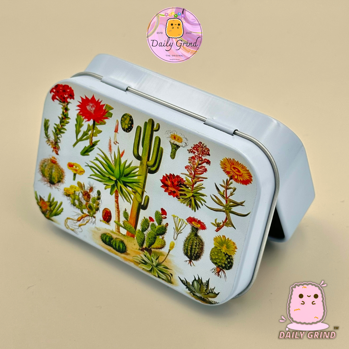 Vintage Cactus Species Variety Chart - Small Metal Storage Tin Hinged Lid Multi Use Box - Christmas Gift