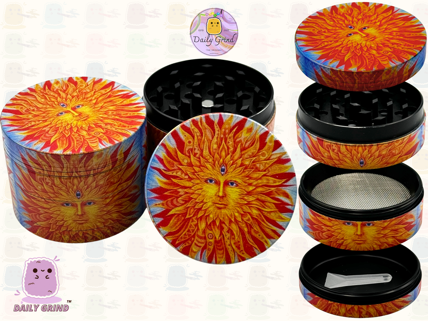 Sun God Third Eye - 50mm 4-Piece High Quality Custom Metal Tobacco Herb Grinder Gift Idea