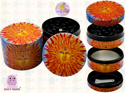 Sun God Third Eye - 50mm 4-Piece High Quality Custom Metal Tobacco Herb Grinder Gift Idea