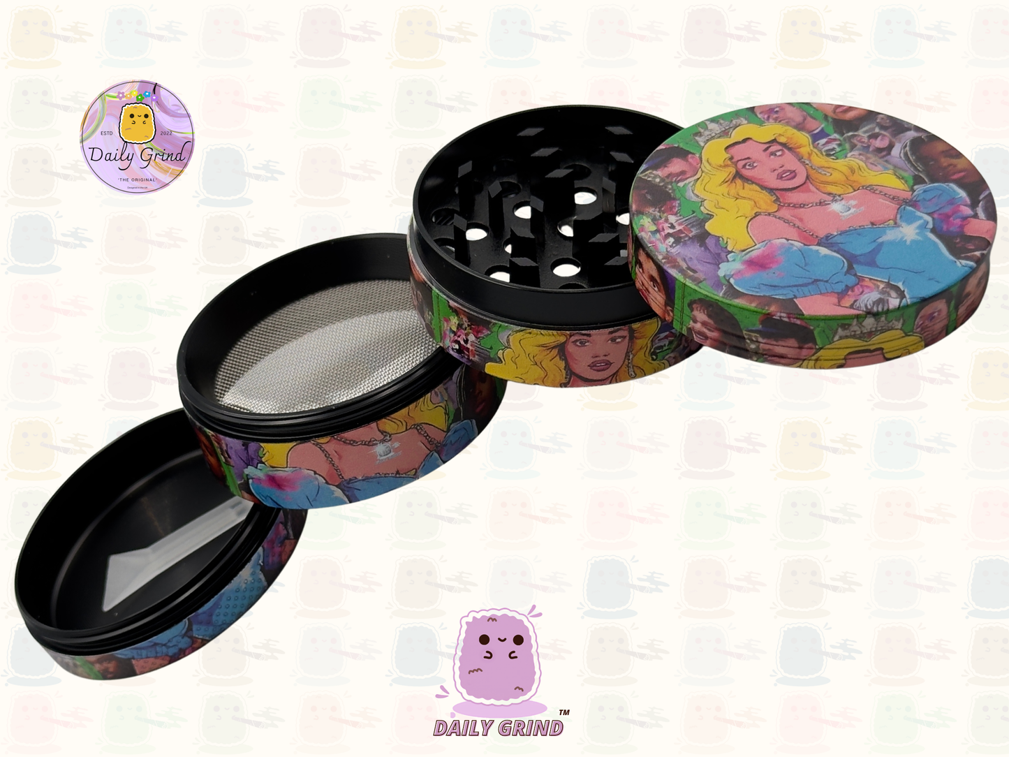 Motif Trippy coloré ondulé liquide Hallucination 50mm 4 pièces haute qualité personnalisé métal herbe broyeur cadeau 