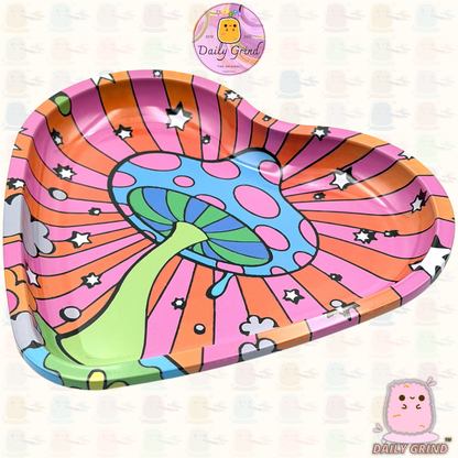 Wavy Tie Dye Mushroom Trippy Hippy - Heart Shaped Metal Tray for Bits & Pieces, Jewellery, Crystals, Trinkets etc!  14x18cm Cute Gift Idea
