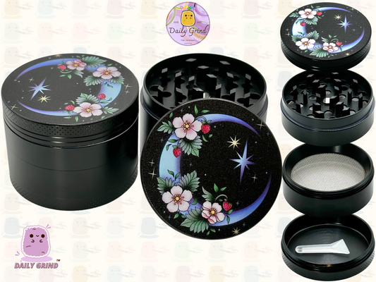 50mm croissant de lune fleurs mignonnes étoiles du ciel nocturne-4 parties broyeur d'herbes en métal de haute qualité cadeau 