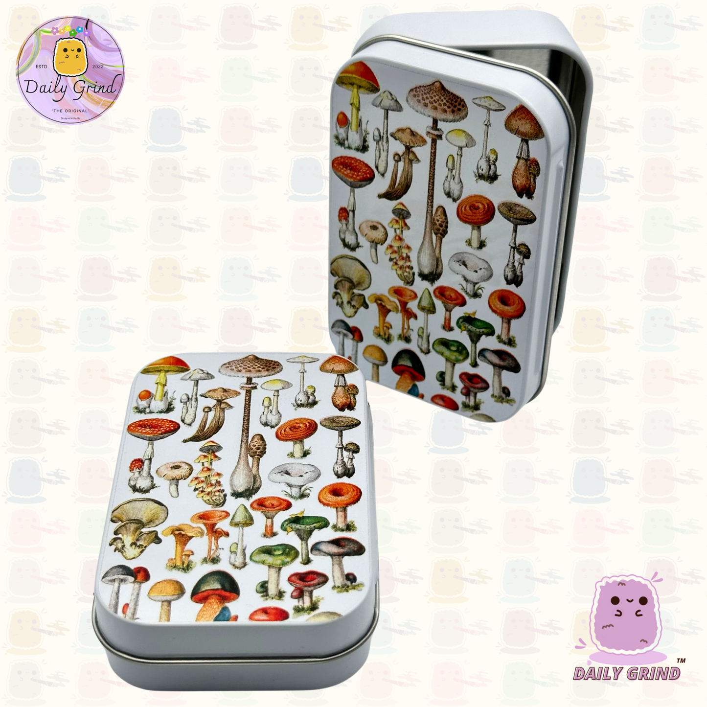 Vintage Mushroom Species Variety French Chart - 1oz White / Crystal / Jewellery / Coins / Bits & Pieces / Hide / Money / Make-Up 1oz Black Hinge Lid Tin Box Gift - 9.5 x 6.2 x 2 cm - Cute Funny Metal Organiser Gift Idea