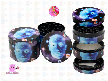 Esoteric Blue Man Fantasy Solar System Vision - 50mm 4-Piece High Quality Custom Metal Kitchen Herb Grinder Gift Idea