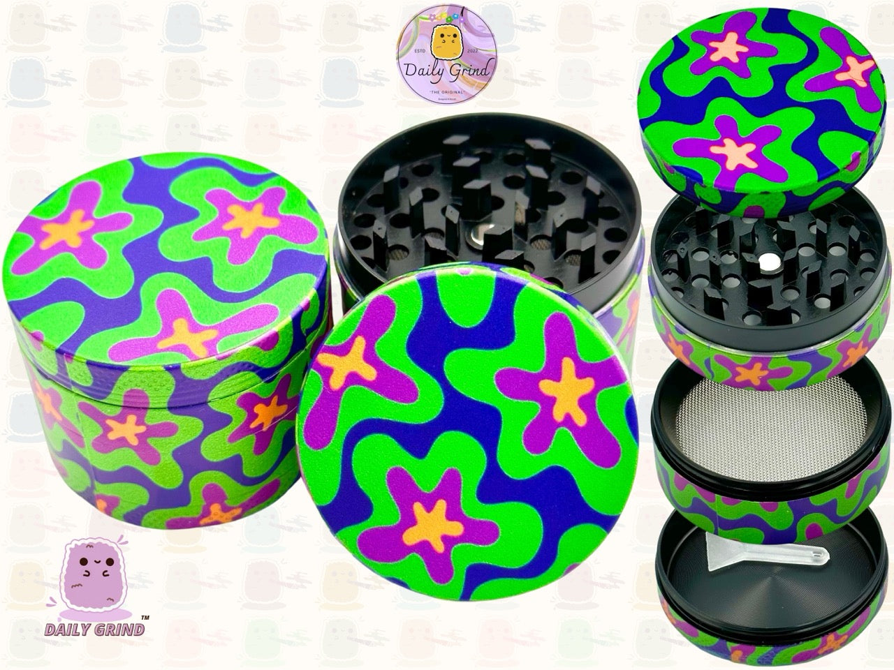 Colourful Cute 60's 70's Flower Power - 50mm 4-Piece High Quality Custom Metal Tobacco Herb Grinder Gift Idea
