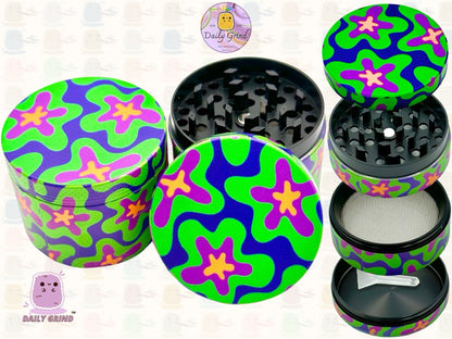 Colourful Cute 60's 70's Flower Power - 50mm 4-Piece High Quality Custom Metal Tobacco Herb Grinder Gift Idea