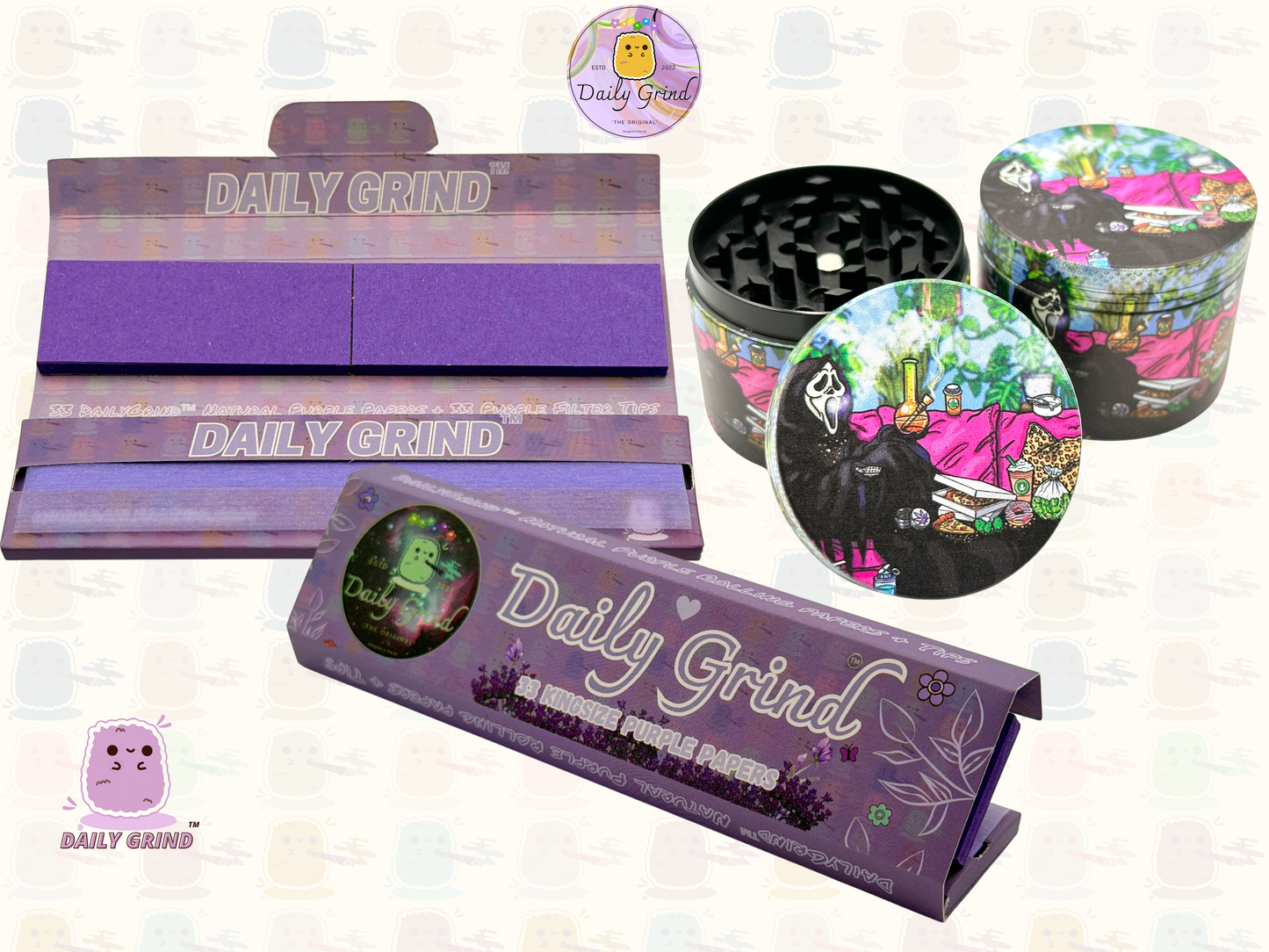Death Chilling with Pizza - 50mm 4-Piece Premium Custom Metal Tobacco Herb Grinder Cute Gift Idea