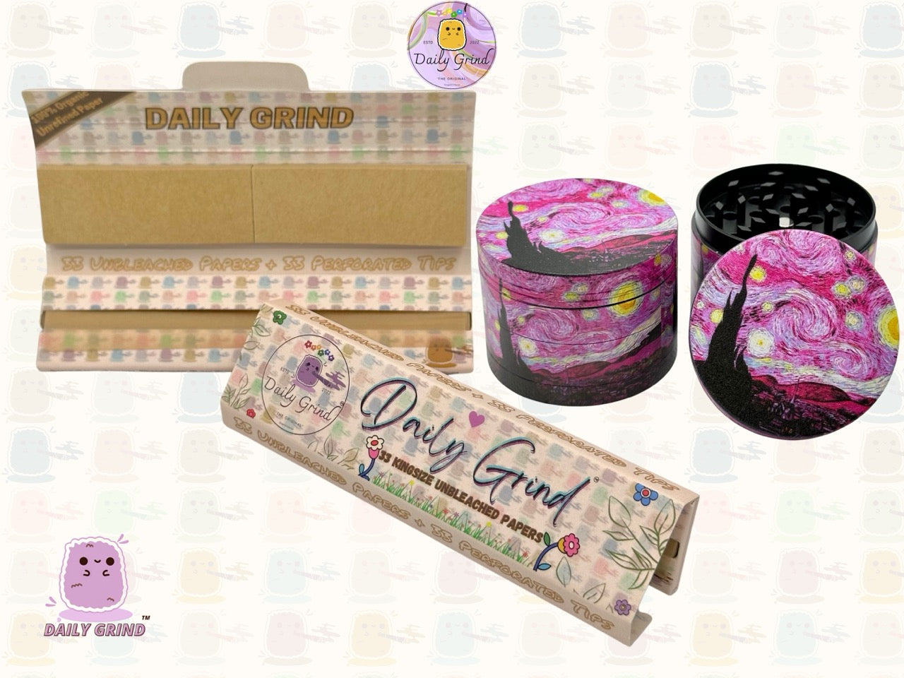 Pink Starry Night Classic Masterpiece Parody - 50mm 4-Piece High Quality Metal Tobacco Herb Grinder Gift Idea