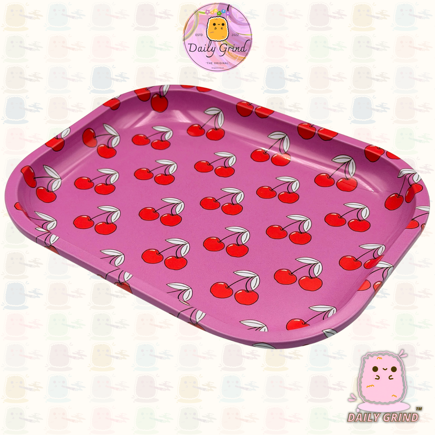 Pink Cherry Pattern Girly - 14x18cm Metal Tray for Bits & Pieces, Jewellery, Crystals, Trinkets etc! Cute Gift Idea