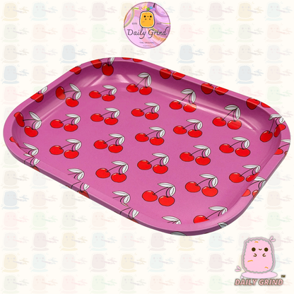 Pink Cherry Pattern Girly - 14x18cm Metal Tray for Bits & Pieces, Jewellery, Crystals, Trinkets etc! Cute Gift Idea