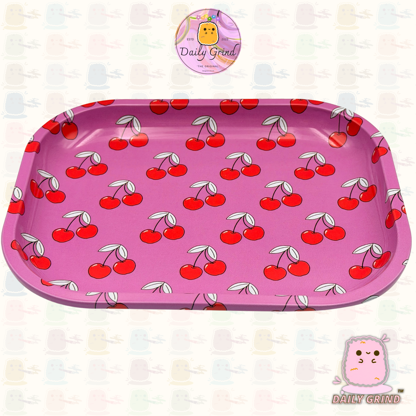 Pink Cherry Pattern Girly - 14x18cm Metal Tray for Bits & Pieces, Jewellery, Crystals, Trinkets etc! Cute Gift Idea