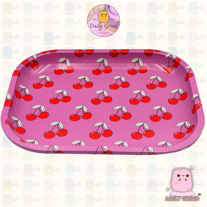 Pink Cherry Pattern Girly - 14x18cm Metal Tray for Bits & Pieces, Jewellery, Crystals, Trinkets etc! Cute Gift Idea