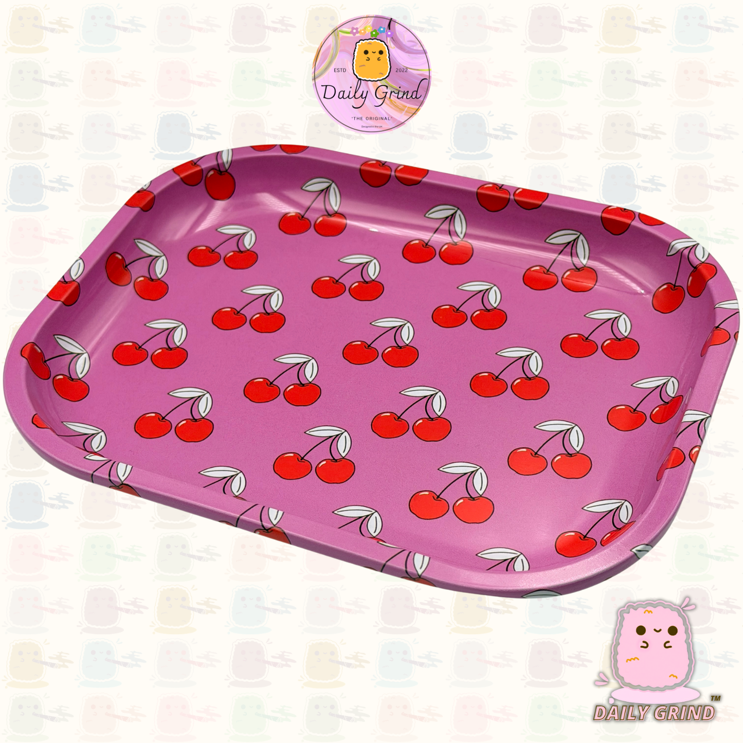 Pink Cherry Pattern Girly - 14x18cm Metal Tray for Bits & Pieces, Jewellery, Crystals, Trinkets etc! Cute Gift Idea