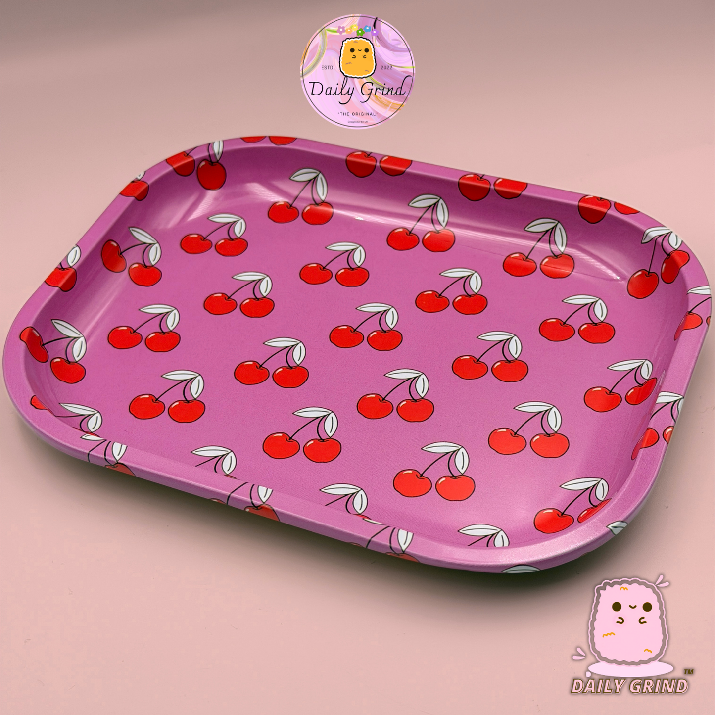 Pink Cherry Pattern Girly - 14x18cm Metal Tray for Bits & Pieces, Jewellery, Crystals, Trinkets etc! Cute Gift Idea