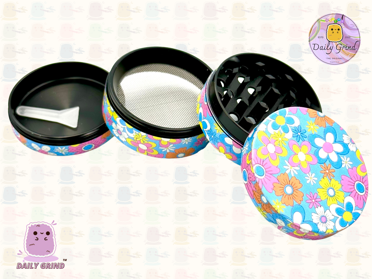 60's 70's Flower Floral Cute Pattern Beau design coloré - 50mm 4 pièces de haute qualité personnalisé métal herbe broyeur filles cadeau 