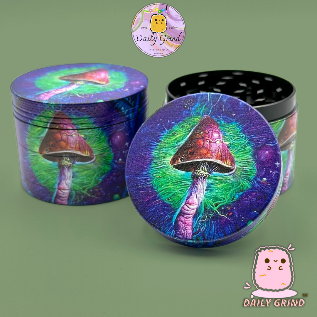 Mushroom Art - 50mm 4-Piece High Quality Custom Metal Tobacco Herb Grinder Gift Idea