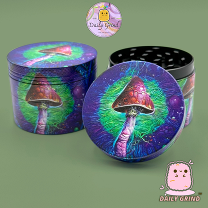 Mushroom Art - 50mm 4-Piece High Quality Custom Metal Tobacco Herb Grinder Gift Idea