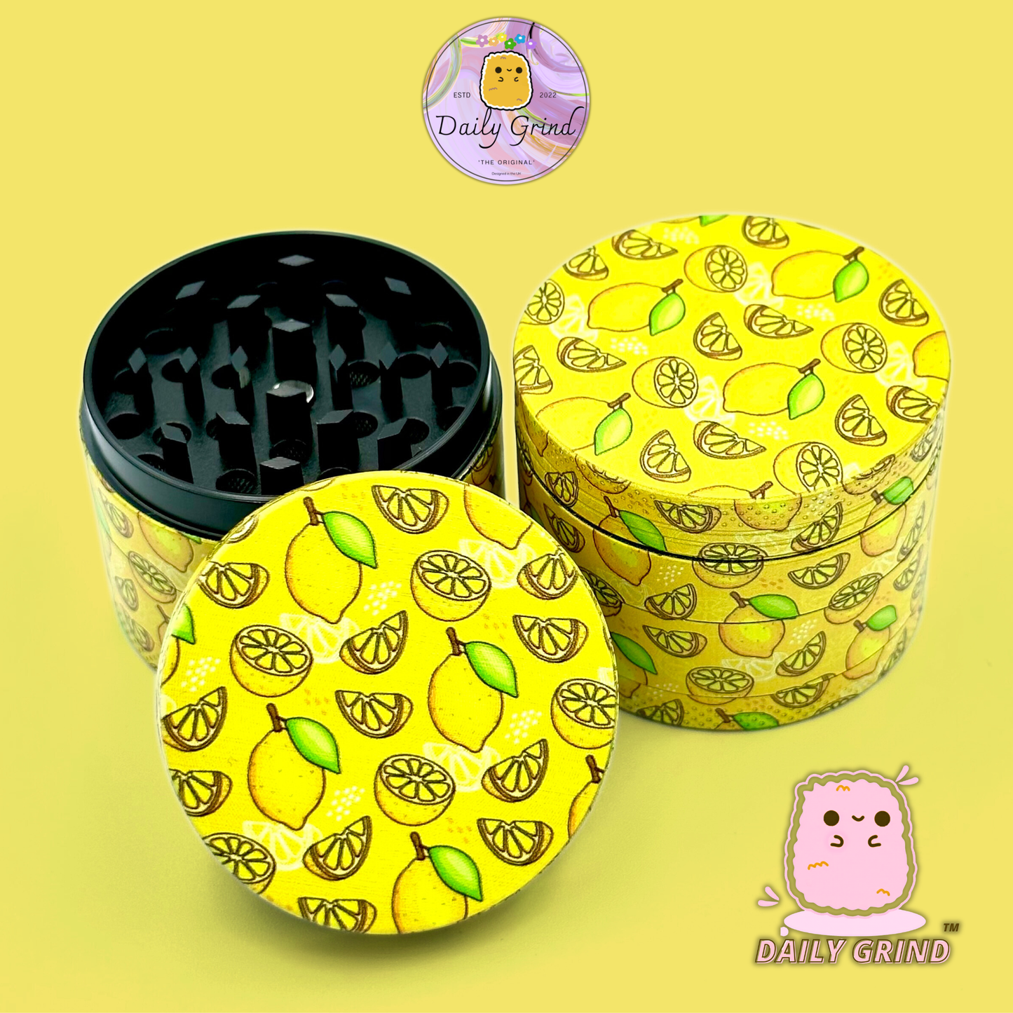 Juicy Lemon Slices Fruit Candy Yellow - 50mm 4-Piece High Quality Custom Metal Tobacco Herb Grinder Gift Idea