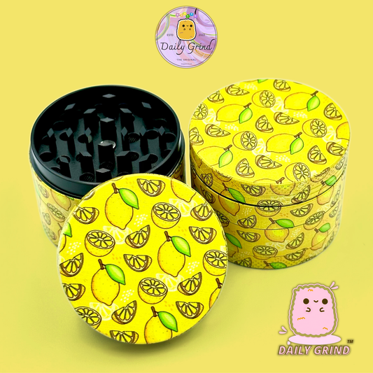 Juicy Lemon Slices Fruit Candy Yellow - 50mm 4-Piece High Quality Custom Metal Tobacco Herb Grinder Gift Idea