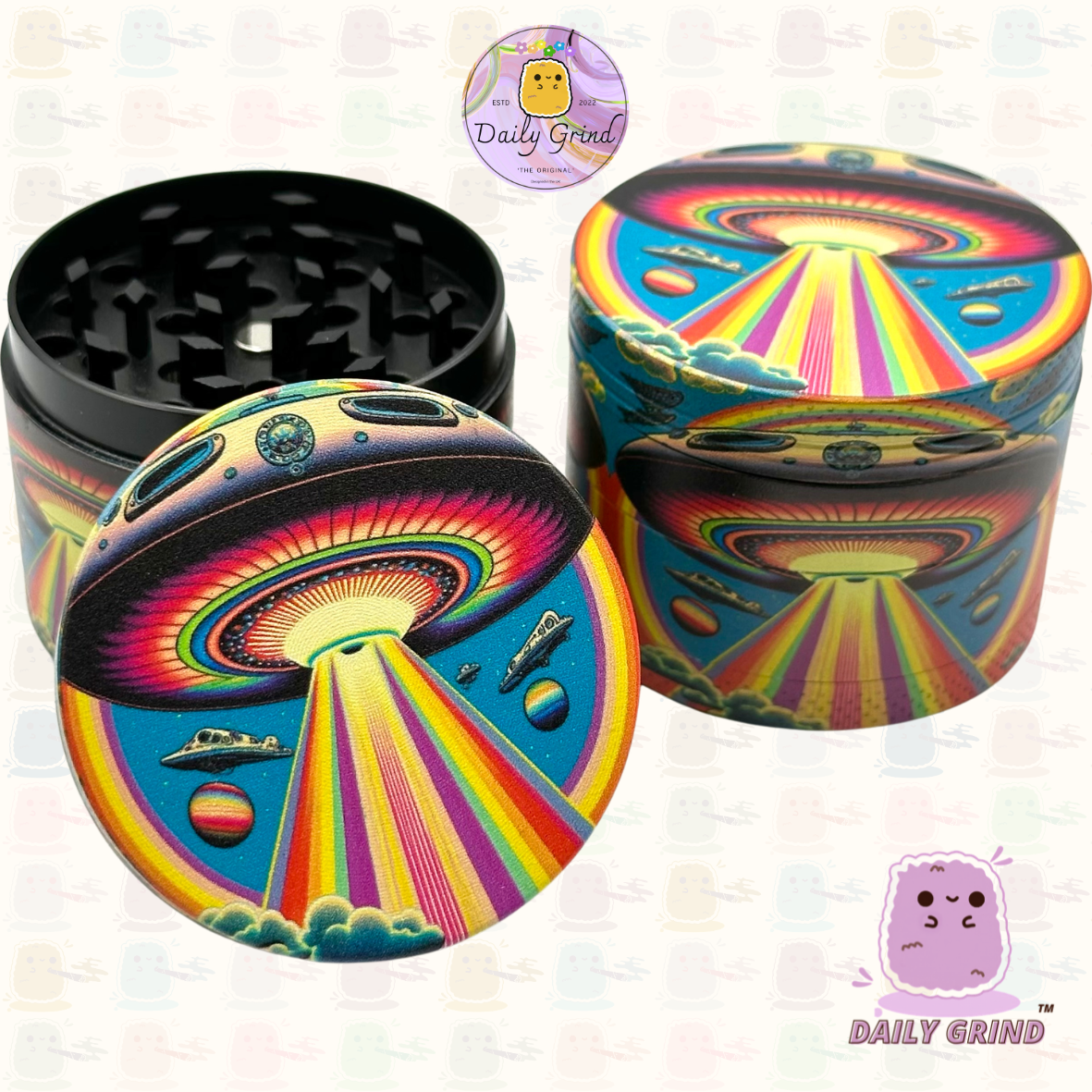 UFO Alien Ship Colourful - 50mm 4-Piece High Quality Custom Metal Tobacco Herb Grinder Gift Idea